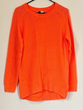 H&M Divided Oversized Neon Orange Crewneck Knit Sweater - Size: Small